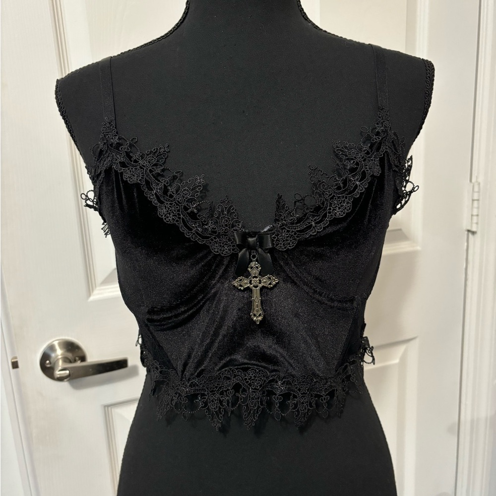 NWT Dolls Kill / Widow Dark Morphine Eyes Velvet Crop Top